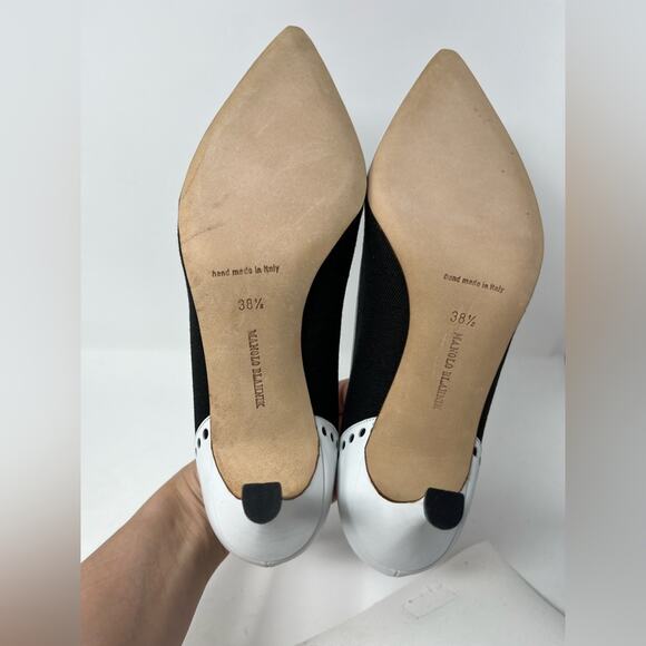 NEW Manolo Blahnik Western Retro Wingtip Black White Pointed Toe Pump size 38.5 - Picture 7 of 7